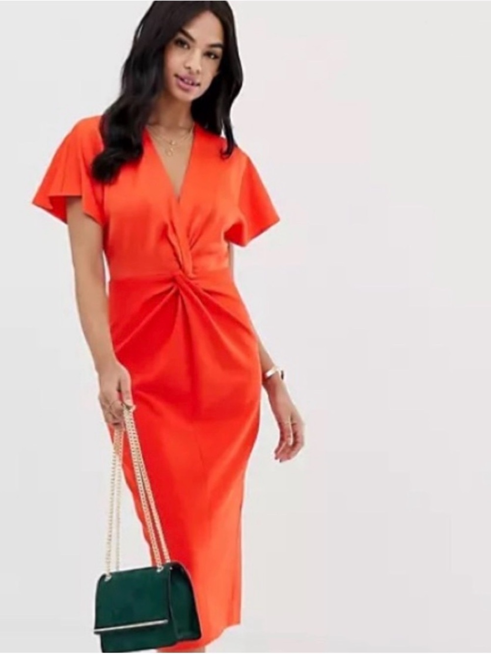 Ted Baker Bright Orange Twist-Front Midi Dress